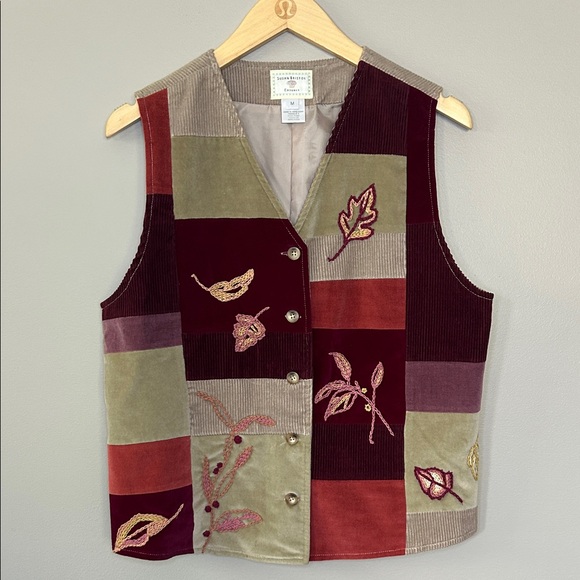 Susan Bristol Jackets & Blazers - Vintage Susan Bristol Casuals Fall Autumn Patchwork Corduroy Velvet Vest Size M